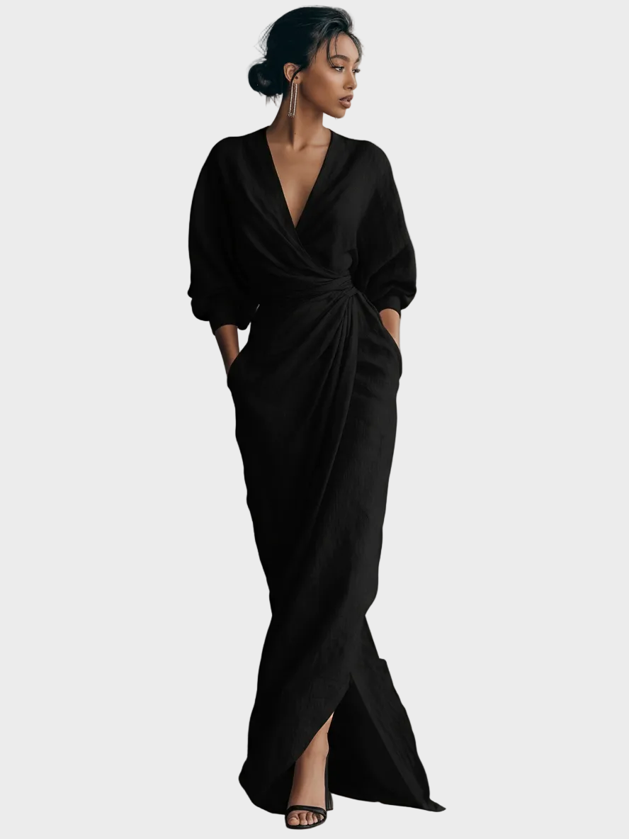Robe Maxi en Lin avec Décolleté en V Femme