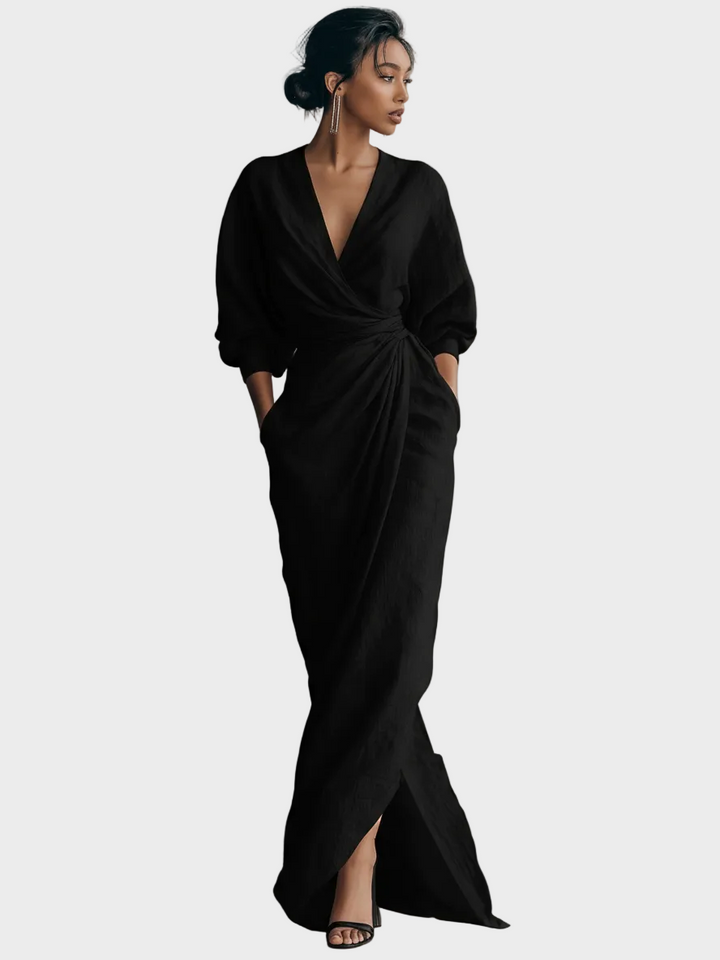 Robe Maxi en Lin avec Décolleté en V Femme
