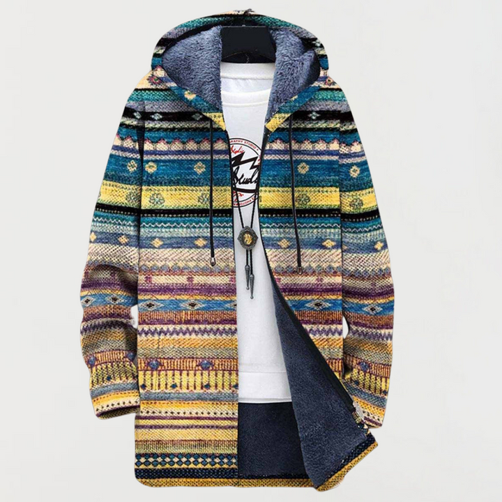 Mireille | Manteau à franges et motif tribal