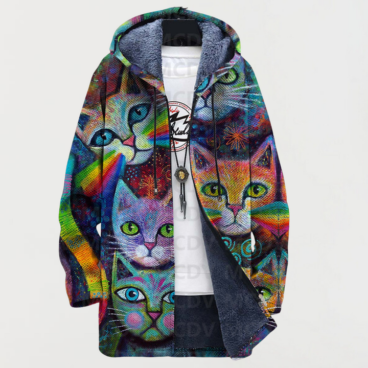 Irène | Sweat à capuche chat et arc-en-ciel
