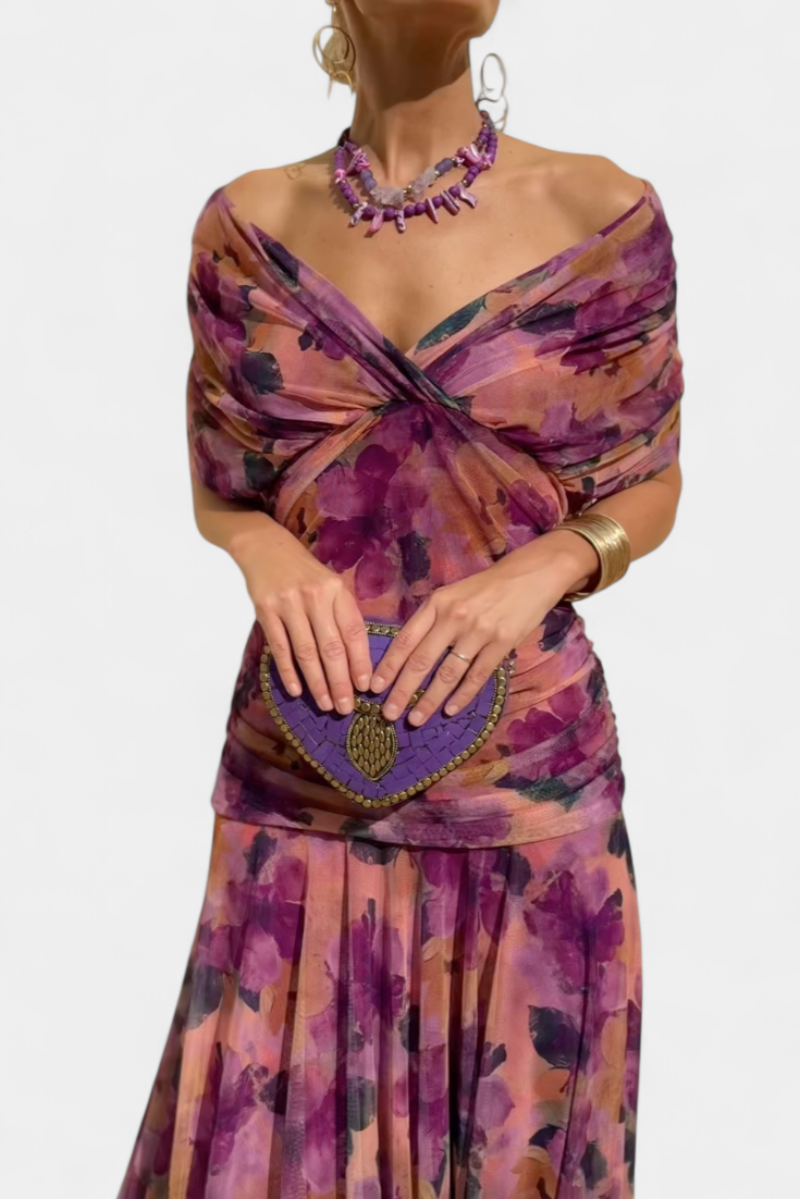 Magda - Robe longue fleurie avec décolleté en V Femme