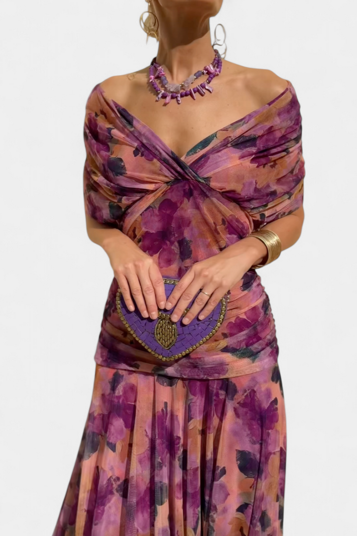 Magda - Robe longue fleurie avec décolleté en V Femme