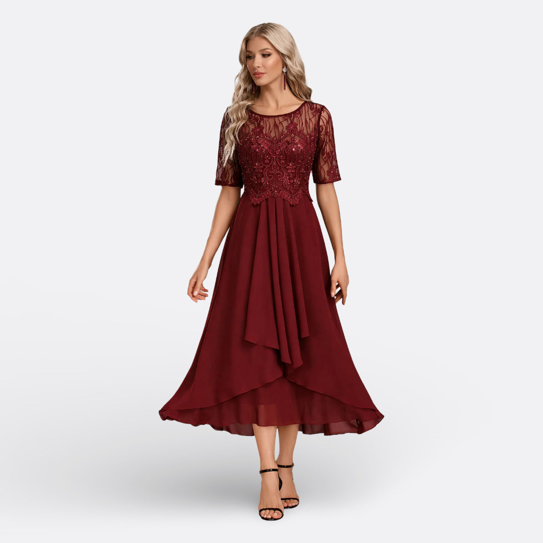Mariana - Robe en Dentelle à Manches Courtes Femme