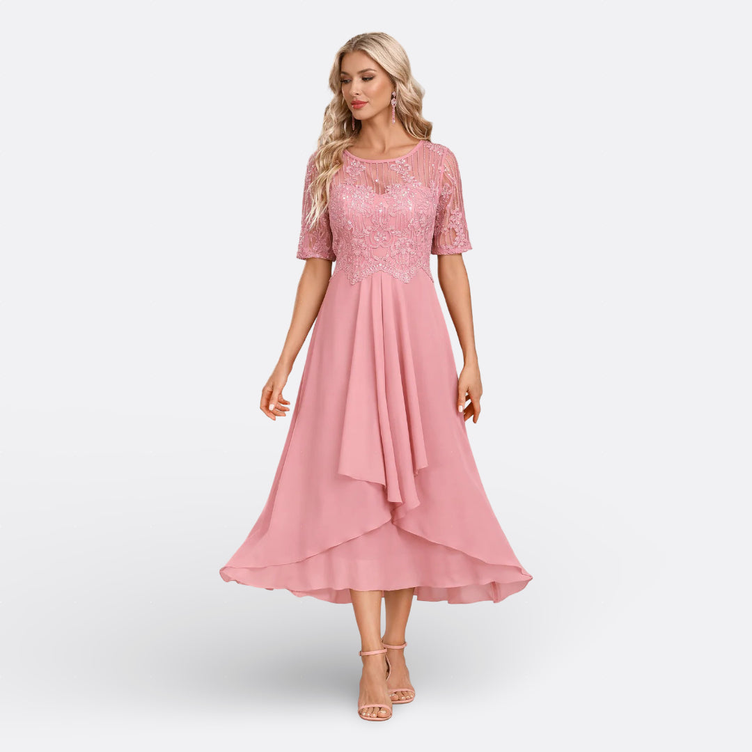 Mariana - Robe en Dentelle à Manches Courtes Femme