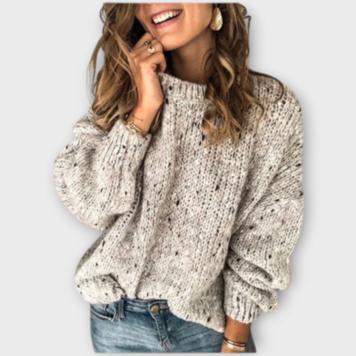 Eileen - Pull rétro beige confortable avec des pois