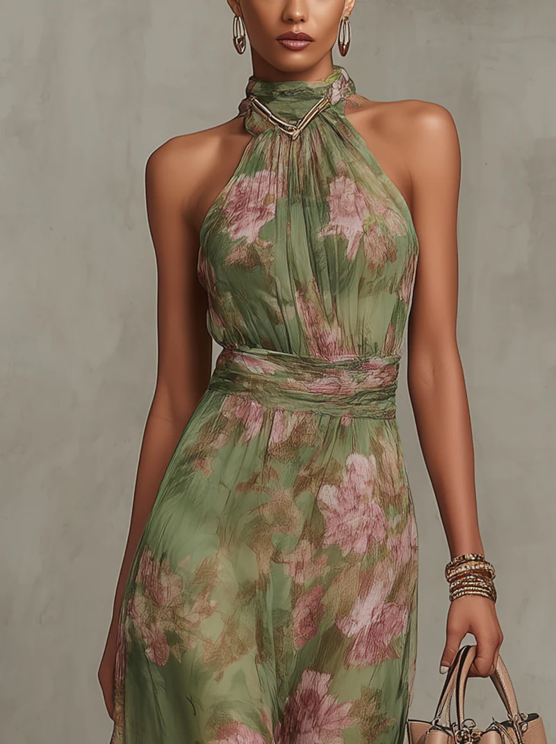 Livia - Robe Maxi Halter Élégante à Fleurs Femme