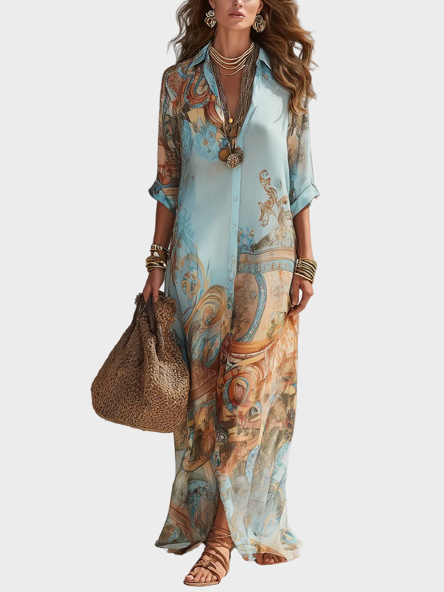 Loisa - Robe Maxi Méditerranéenne Femme