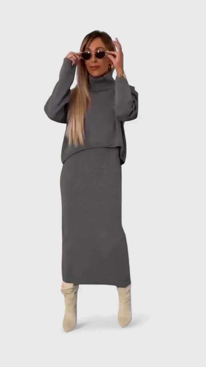 Chrystahl | Ensemble Robe Élégante et Pull Col Roulé