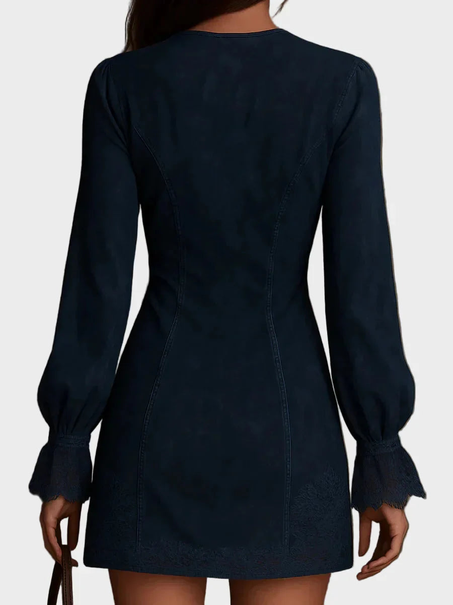 Jasmin – Mini robe en daim bleu avec dentelle Femme
