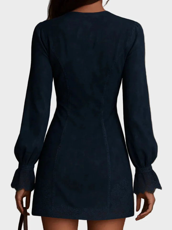 Jasmin – Mini robe en daim bleu avec dentelle Femme