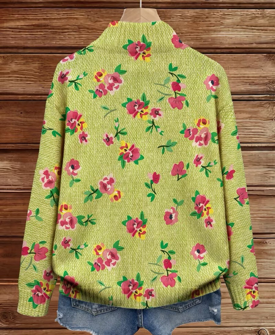 Constance - Cardigan zippé floral rose et lime