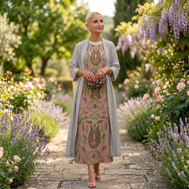 Daniela - Robe longue à motif floral avec gilet ajusté Femme