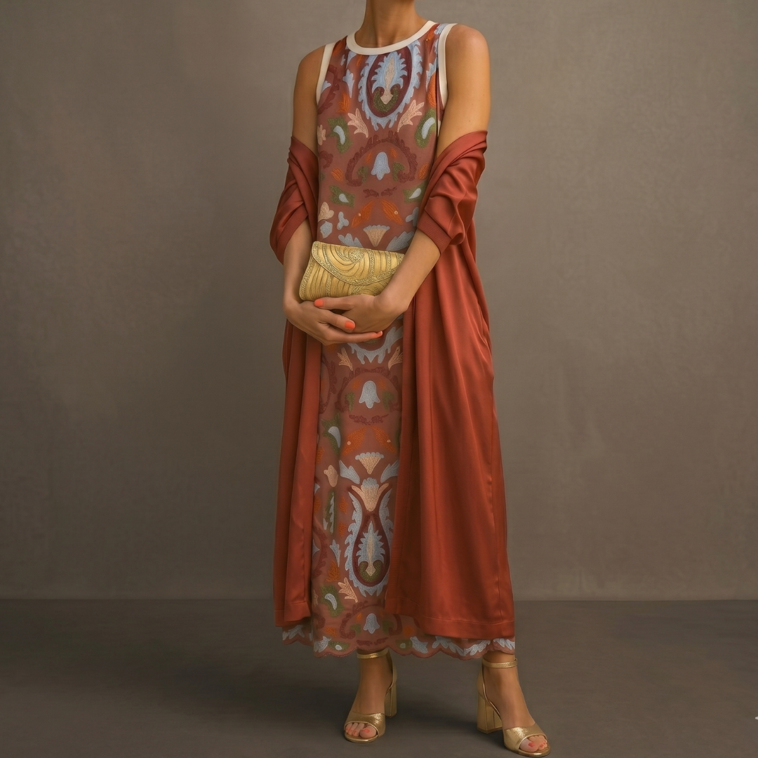 Daniela - Robe longue à motif floral avec gilet ajusté Femme