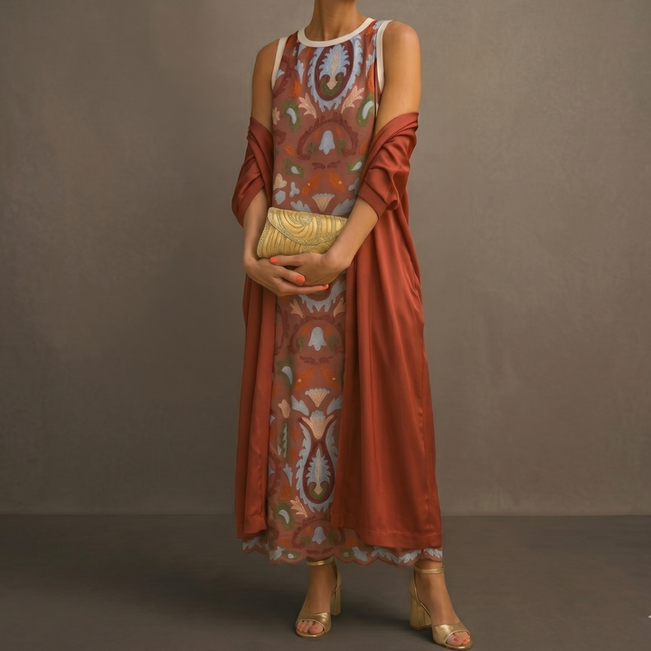 Daniela - Robe longue à motif floral avec gilet ajusté Femme