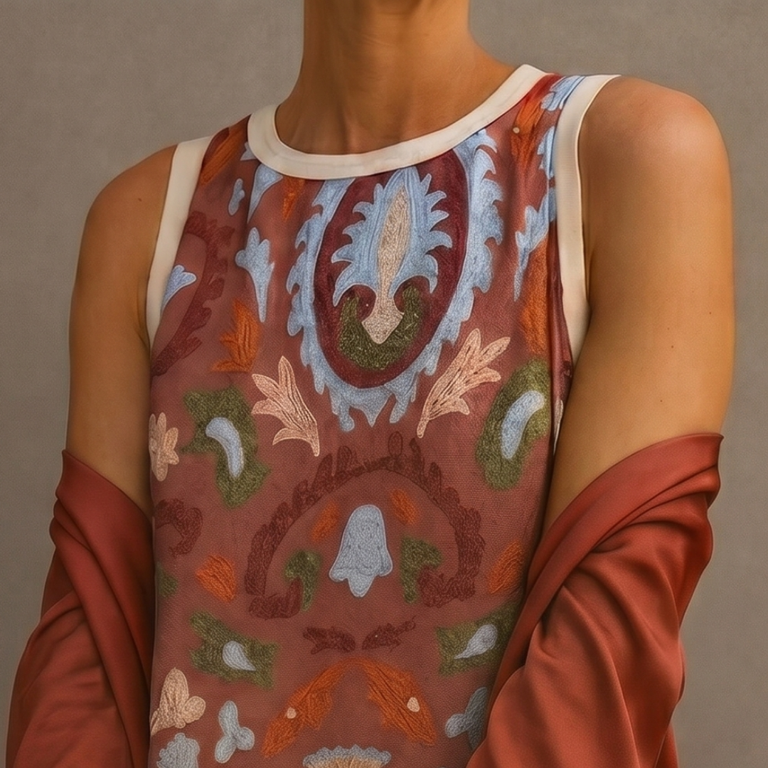 Daniela - Robe longue à motif floral avec gilet ajusté Femme