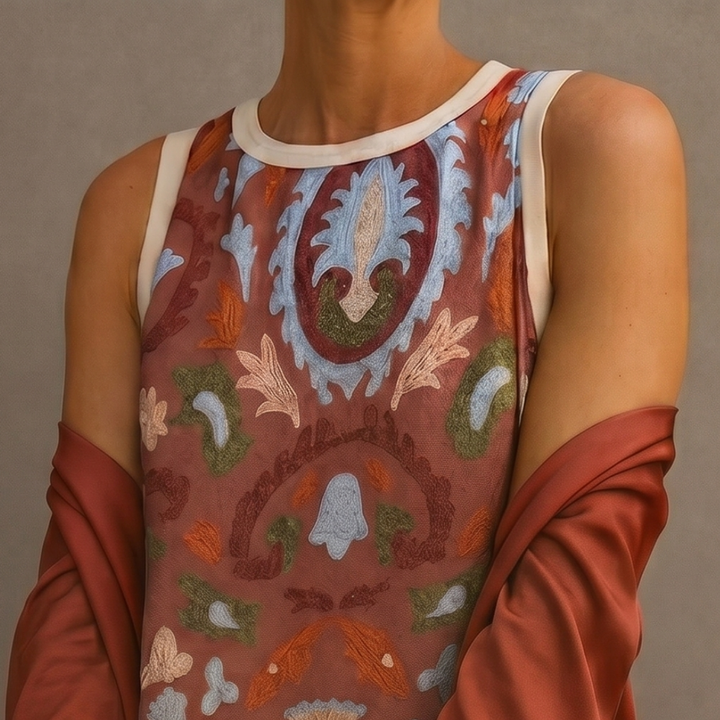 Daniela - Robe longue à motif floral avec gilet ajusté Femme