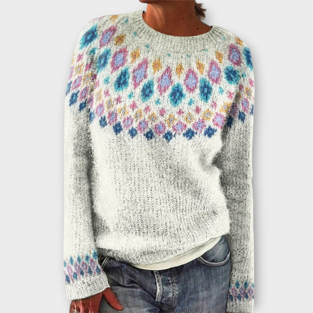 Devyn - Pull en velours côtelé couleur pétrole avec motif norvégien
