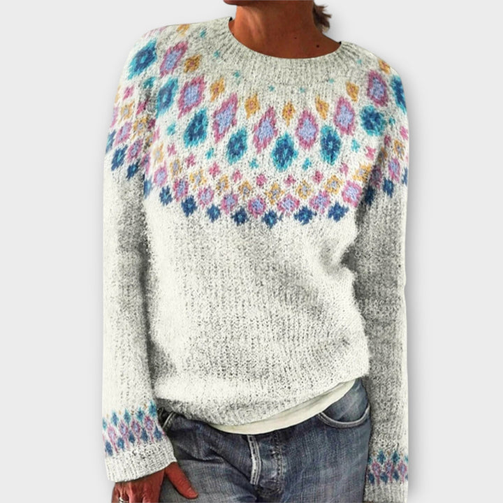 Devyn - Pull en velours côtelé couleur pétrole avec motif norvégien