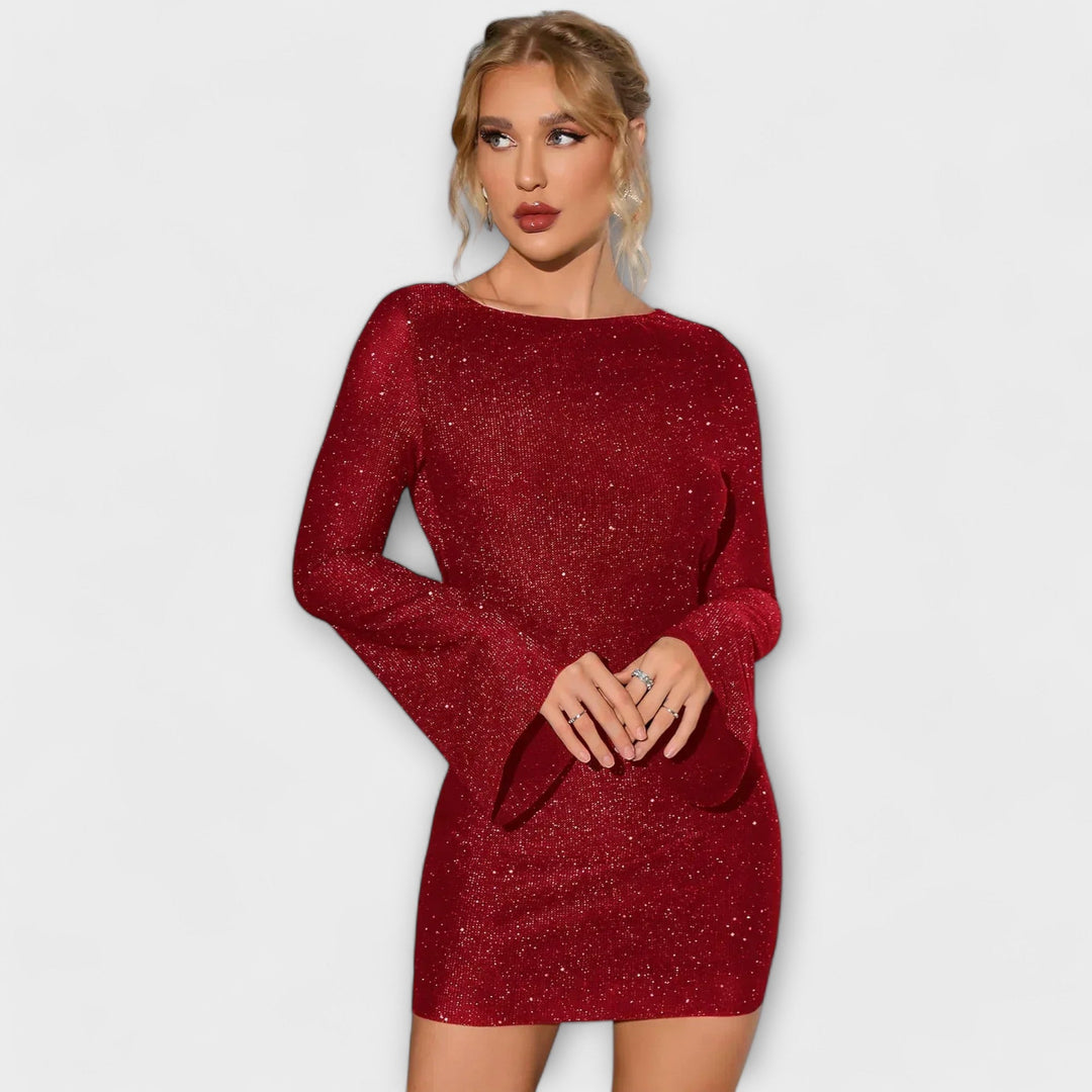 Robe sans dos avec des sequins et des manches longues Femme