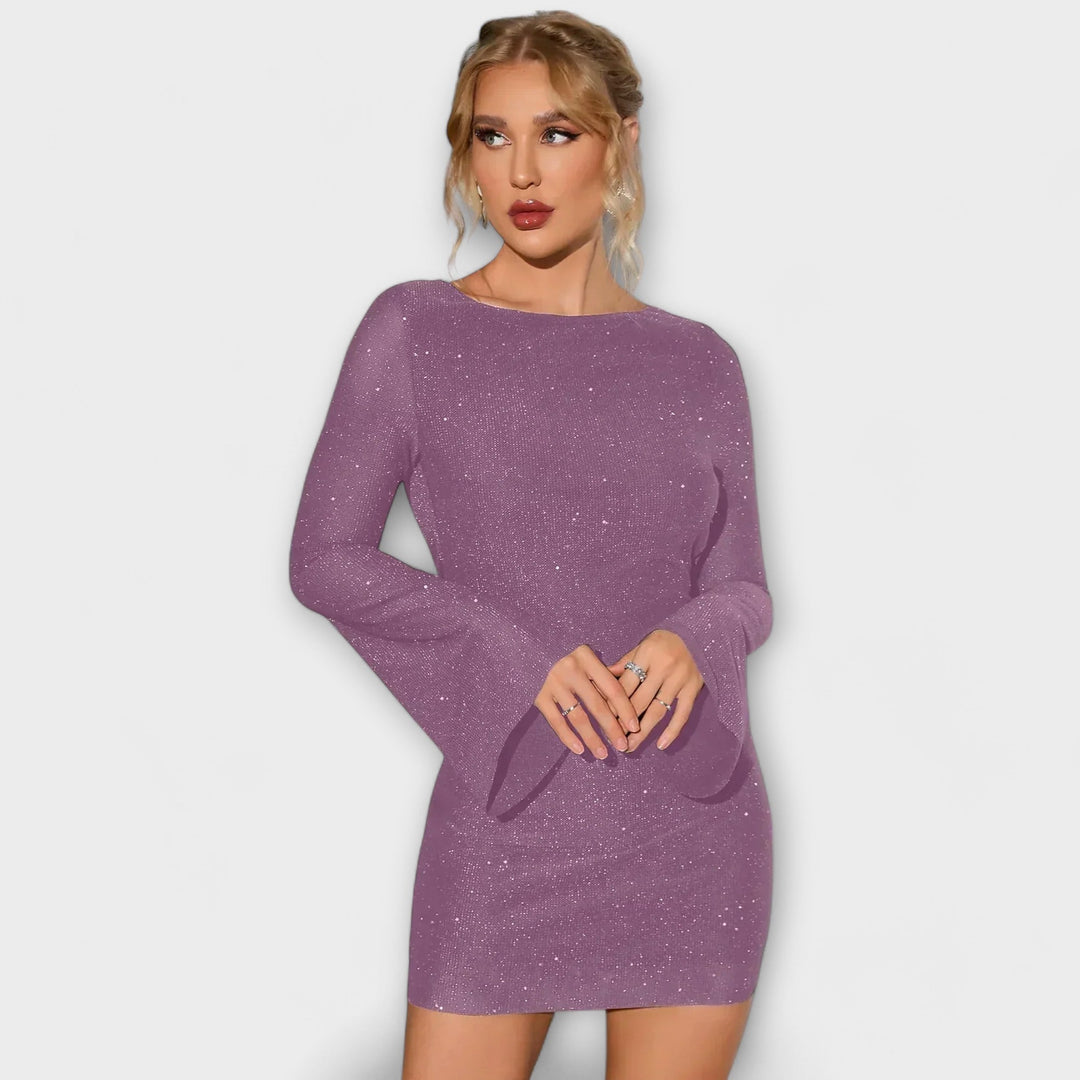 Robe sans dos avec des sequins et des manches longues Femme