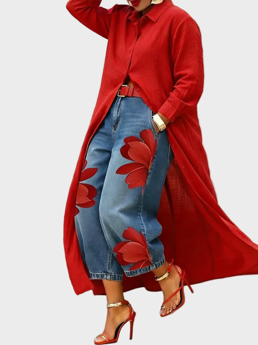 Daniella - Robe en lin & Ensemble en denim floral Femme