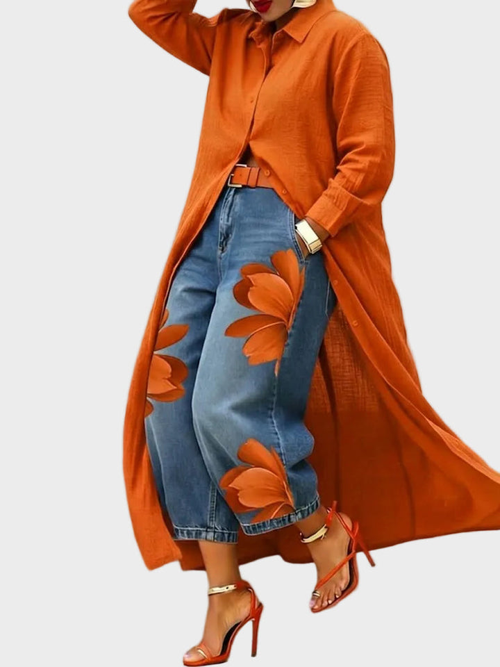 Daniella - Robe en lin & Ensemble en denim floral Femme