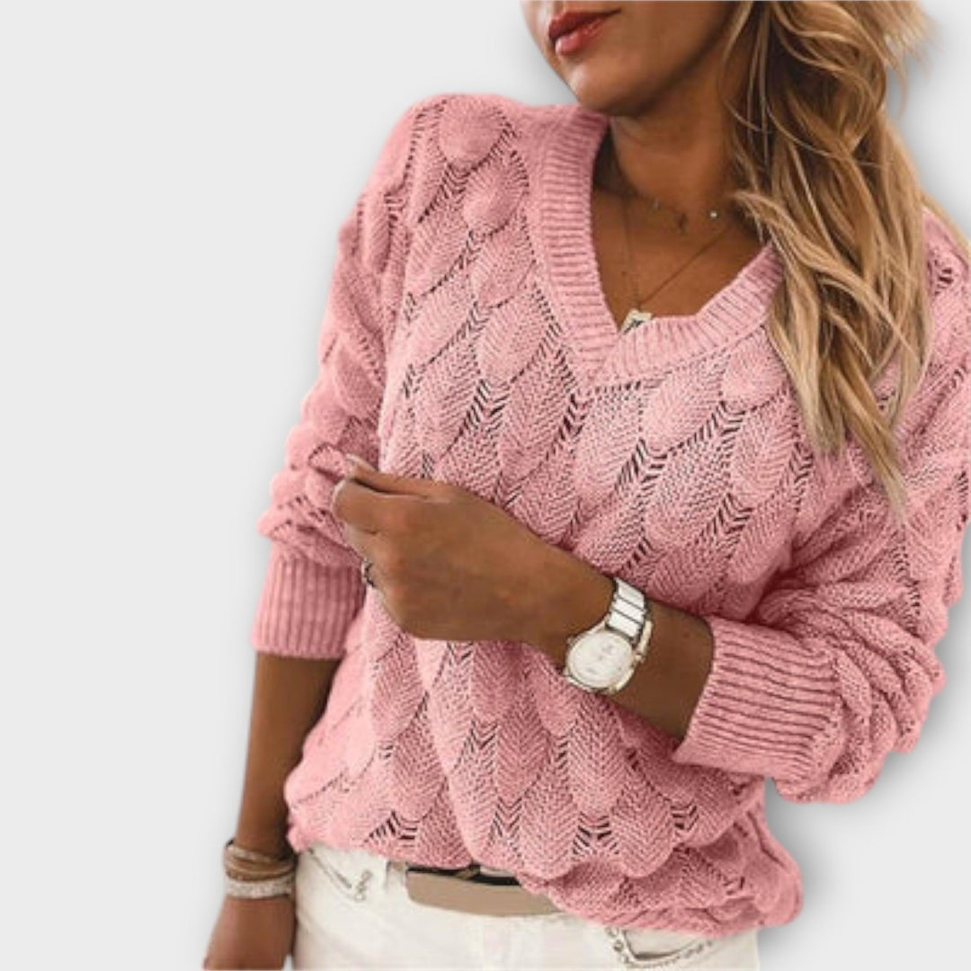 Noemier - Pull gris avec décolleté en V et motif ajouré