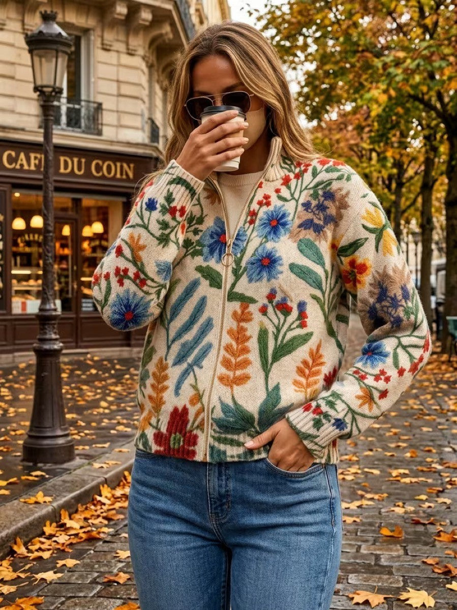 Tabitha - Cardigan Floral à Zip de Jardin Botanique