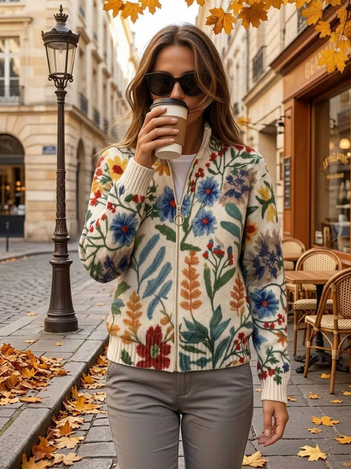 Tabitha - Cardigan Floral à Zip de Jardin Botanique